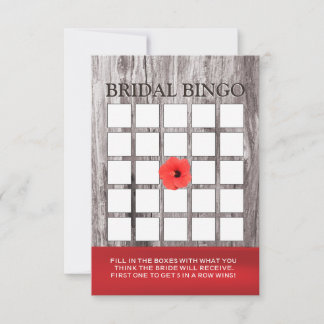 Rote Blume und Driftwood Brautparty Bingo Cards