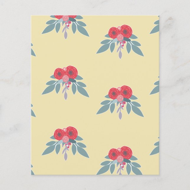 Rote Blume und grüne Blätter auf braun (Vorderseite)