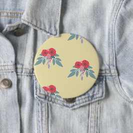 Rote Blume und grüne Blätter auf braun Button