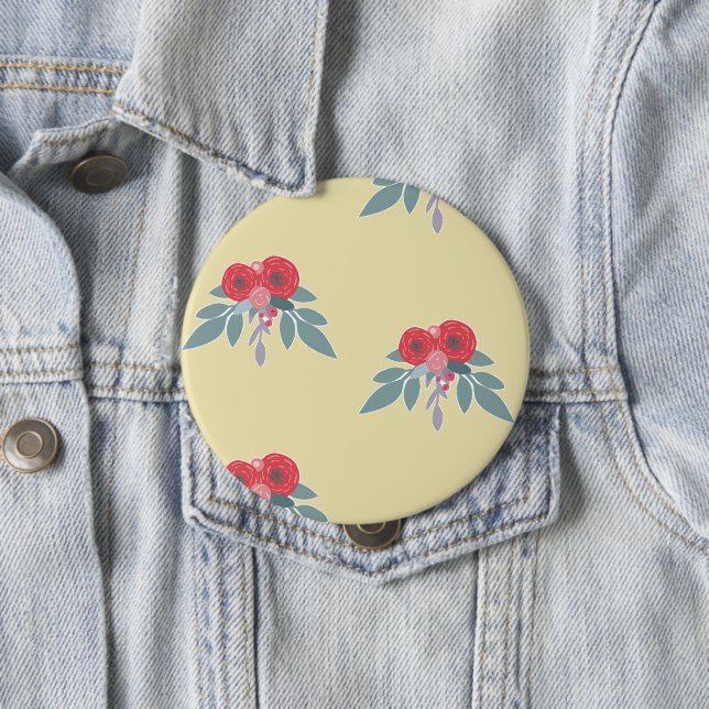 Rote Blume und grüne Blätter auf braun Button (Beispiel)