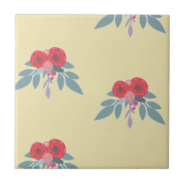 Rote Blume und grüne Blätter auf braun Fliese