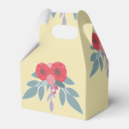 Rote Blume und grüne Blätter auf braun Geschenkschachtel