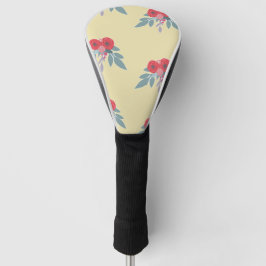 Rote Blume und grüne Blätter auf braun Golf Headcover