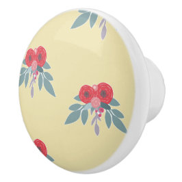 Rote Blume und grüne Blätter auf braun Keramikknauf