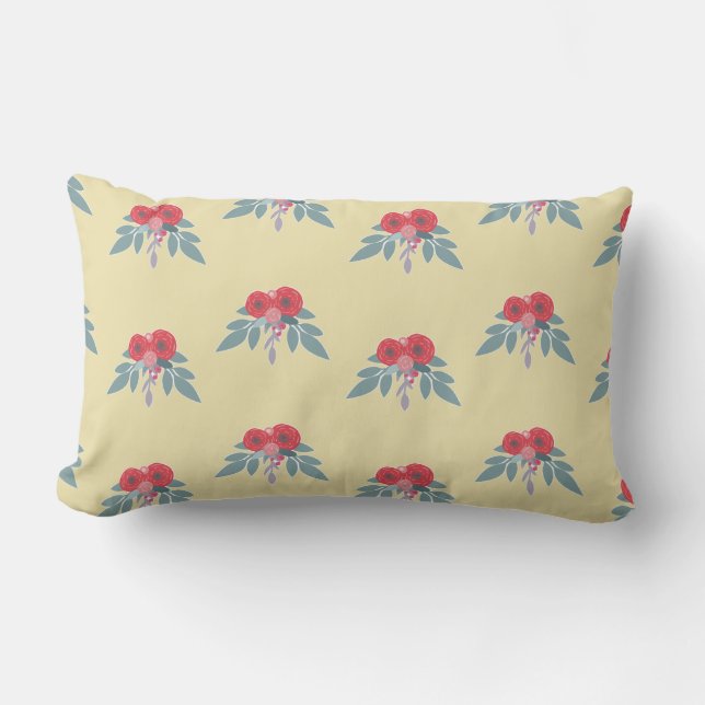 Rote Blume und grüne Blätter auf braun Lendenkissen (Vorderseite)