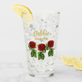 Rote Blume und grüne Blätter individuelle Name Glas