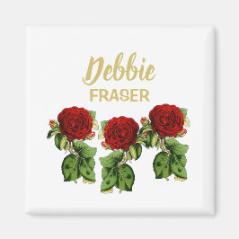 Rote Blume und grüne Blätter individuelle Name Magnet