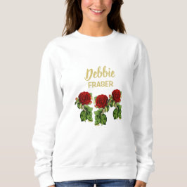 Rote Blume und grüne Blätter individuelle Name Sweatshirt
