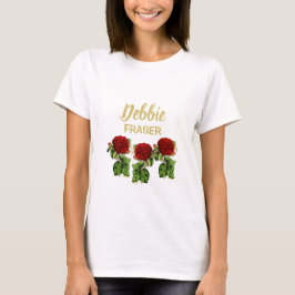 Rote Blume und grüne Blätter individuelle Name T-Shirt