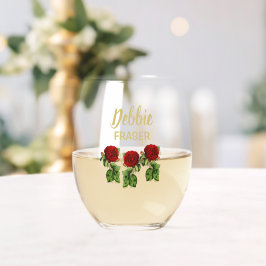 Rote Blume und grüne Blätter individuelle Name Weinglas Ohne Stiel