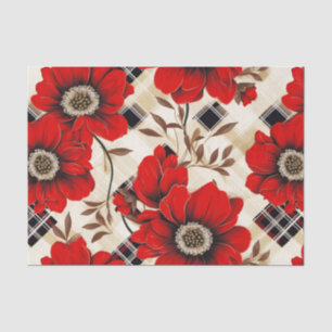 Rote Blume und karierte Seidenpapier