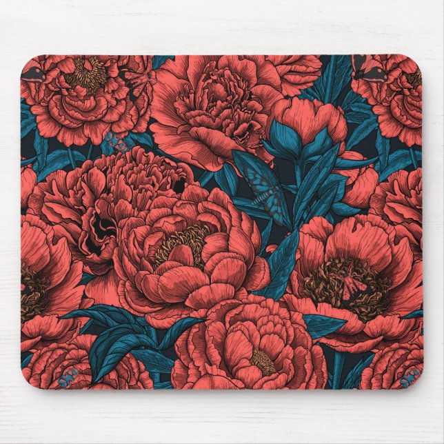 Rote Blume und Motten Mousepad (Vorne)