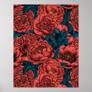 Rote Blume und Motten Poster