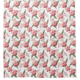 Rote Blume und rote Berries mit grünen Blätter Duschvorhang