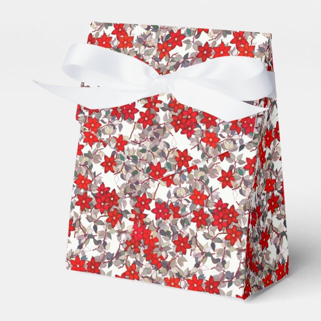 Rote Blume und silbergraue Blätter Geschenkschachtel (Vorderseite)
