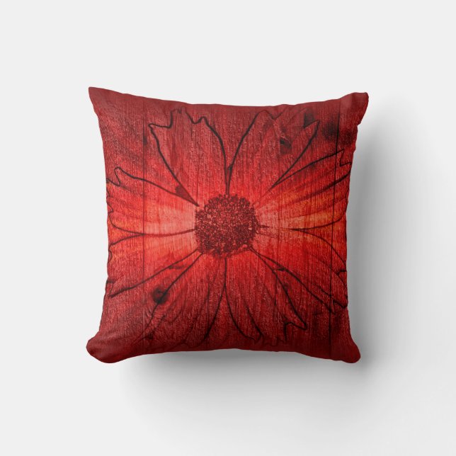 Rote Blume Vintage Art Design Abstrakt Kissen (Vorderseite)
