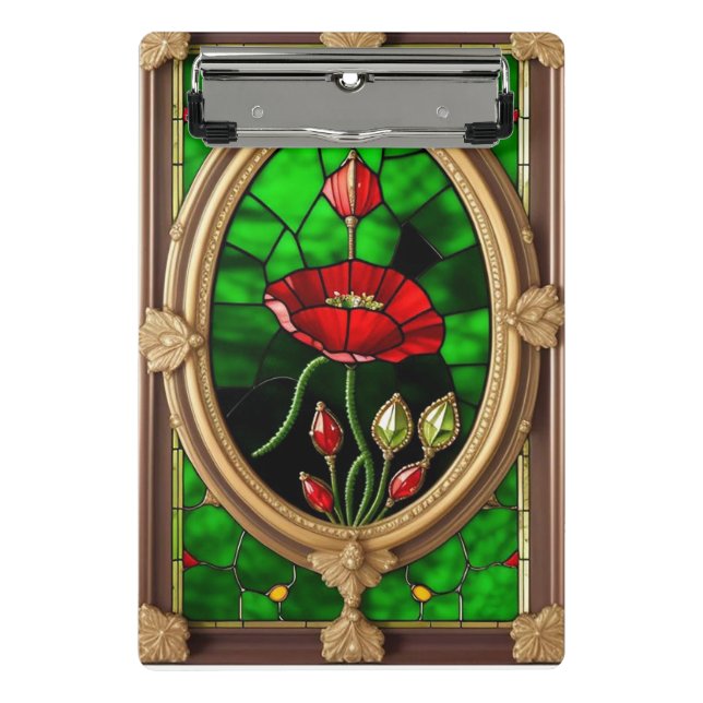 Rote Blume Vivid Gestaltete Glaskunst Mini Klemmbrett (Vorderseite)