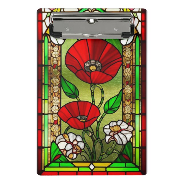 Rote Blume Vivid Gestaltete Glaskunst Mini Klemmbrett (Vorderseite)