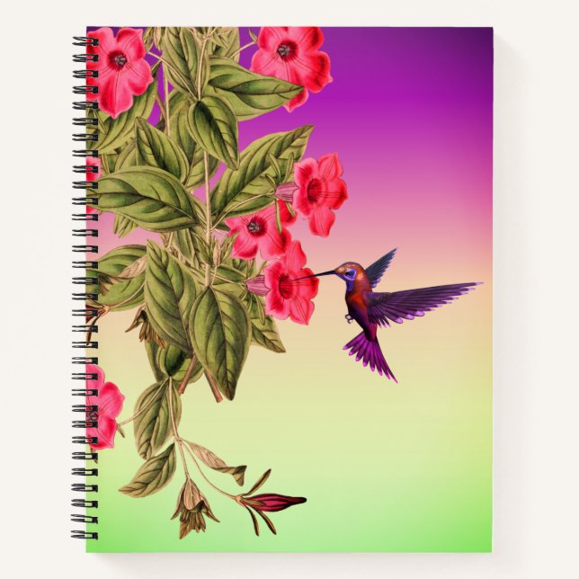Rote Blume von Hummingvogel Hintergrund Notizbuch (Vorderseite)