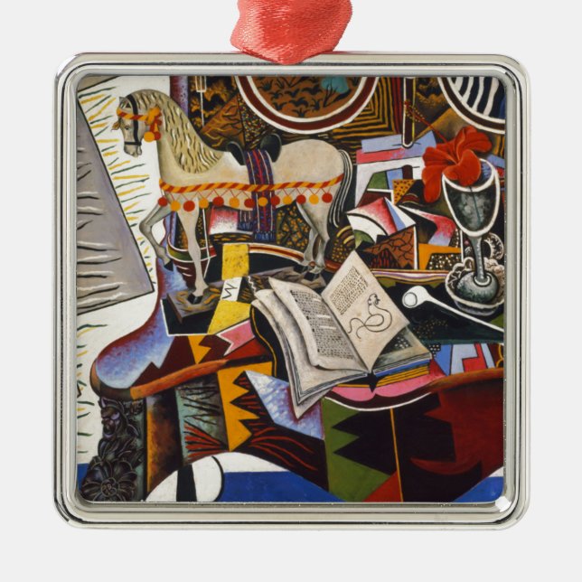 Rote Blume von Joan Miro Ornament Aus Metall (Vorne)