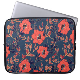 Rote Blume von Rose und Pfennig mit Blätter und p Laptopschutzhülle