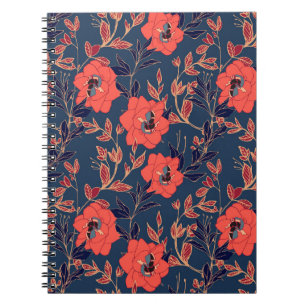 Rote Blume von Rose und Pfennig mit Blätter und p Notizblock