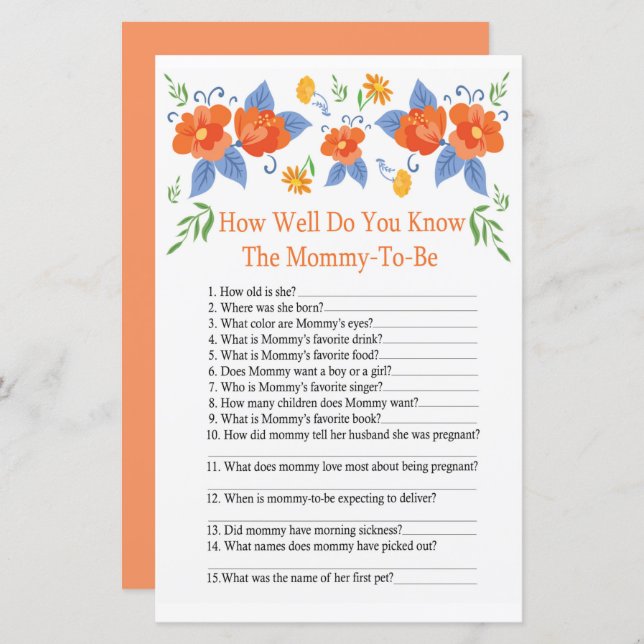 Rote Blume Wie gut kennen Sie Babydusche? (Vorne/Hinten)