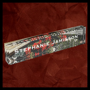 Rote Blume, Wildblumen und Holz, Name, Acryl Namensplakette