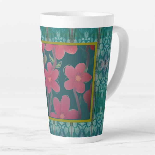 Rote Blumen auf Aqua Milchtasse (Rechte Ecke)