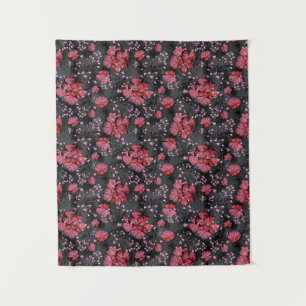 Rote Blumen auf einem schwarz-grauen Hintergrund. Wandteppich