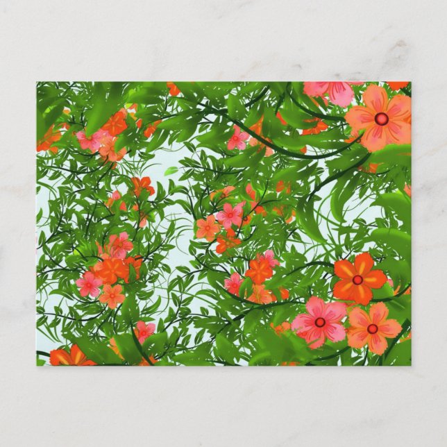 Rote Blumen auf Grün Postkarte (Vorderseite)