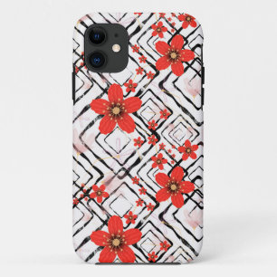 Rote Blumen auf weißem, schwarzem Hintergrund. Case-Mate iPhone Hülle