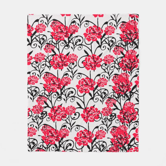 Rote Blumen-Blumenillustrationsmuster-Design Fleecedecke (Vorderseite)