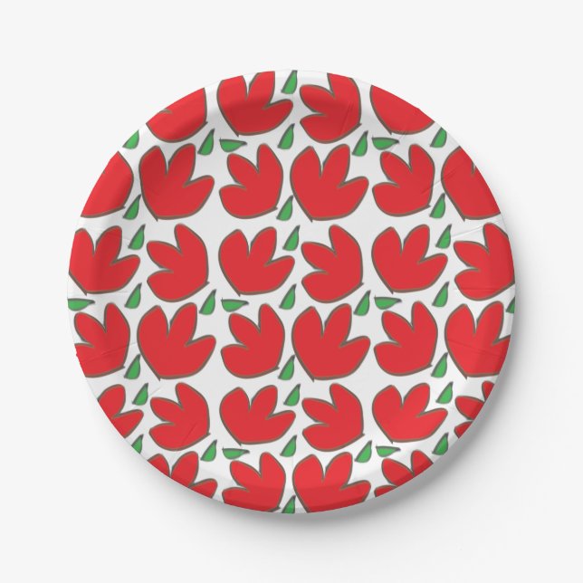 Rote Blumen Blumenmuster Geburtstag Pappteller (Vorderseite)