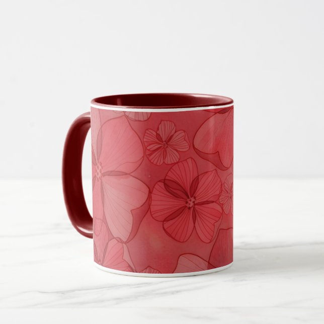 Rote Blumen Blumige Kunst Tasse (Vorderseite Links)