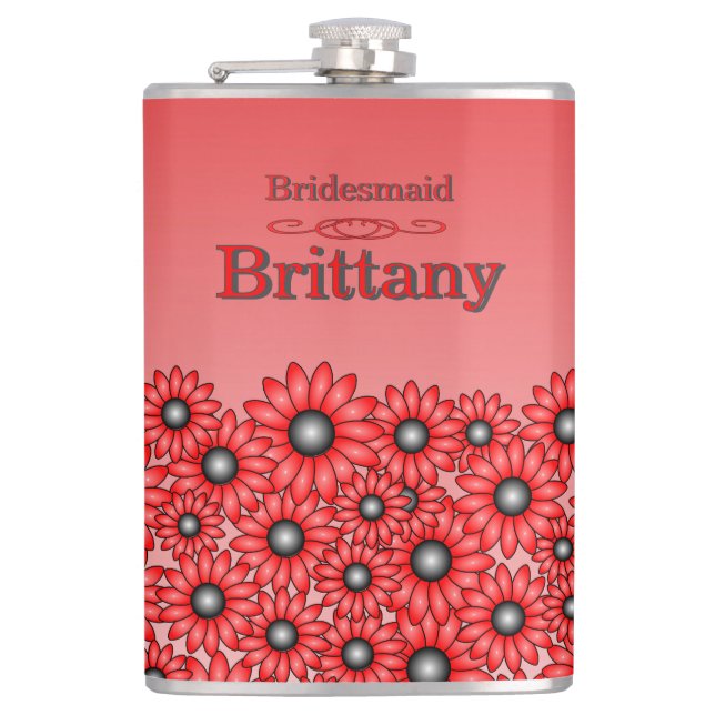 Rote Blumen Brautjungfer Flasche Flachmann (Vorderseite)