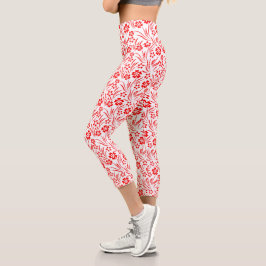 Rote Blumen Capri Leggings