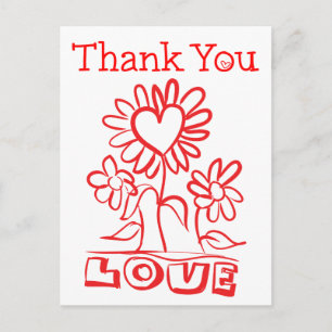 Rote Blumen Dankeschön Liebesblumen & Herzen Hochz Postkarte