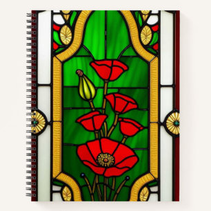 Rote Blumen Elegante Glasmalerei Notizbuch