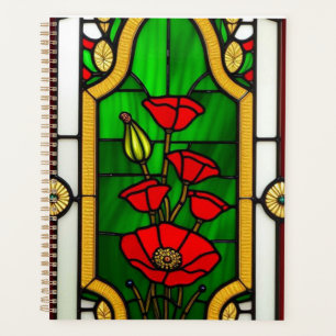 Rote Blumen Elegante Glasmalerei Planer