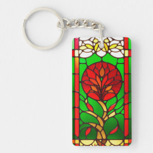 Rote Blumen Elegante Glasmalerei Schlüsselanhänger