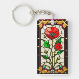 Rote Blumen Elegante Glasmalerei Schlüsselanhänger