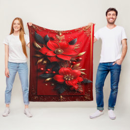 Rote Blumen Fleece-Decke Fleecedecke