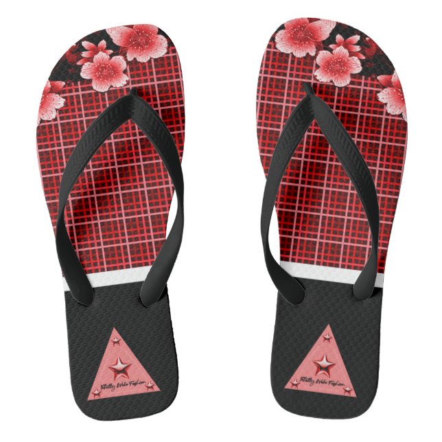 Rote Blumen Flip Flops (Fußbett)