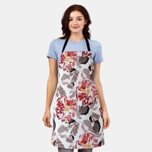 Rote Blumen, floral, retro, rot und weiß Schürze
