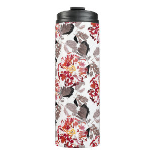 Rote Blumen, floral, retro, rot und weiß Thermosbecher