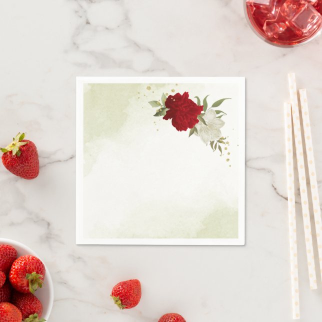 rote Blumen grüne Blätter Hochzeit Serviette (Beispiel)