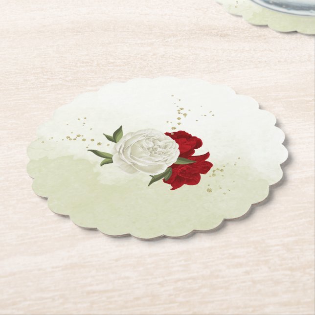 rote Blumen grüne Blätter Hochzeit Untersetzer (angewinkelt)