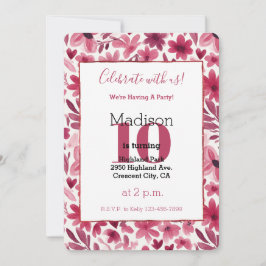 Rote Blumen Herzen Geburtstag Einladung