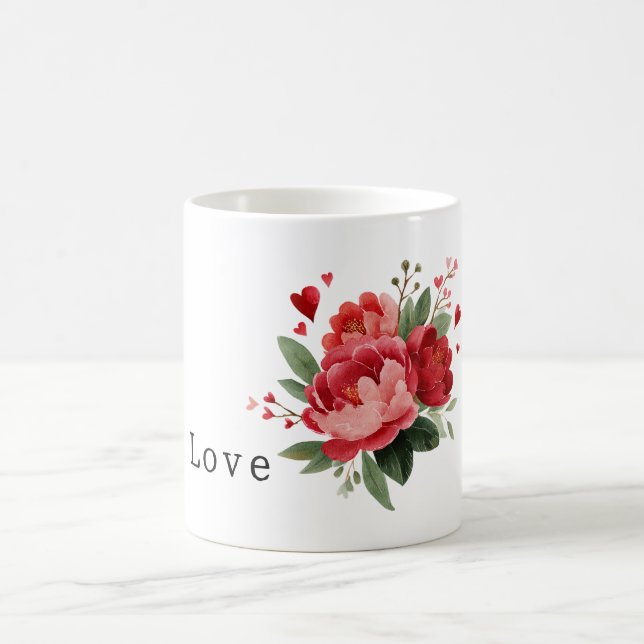 Rote Blumen Herzen Valentinstag Kaffeetasse (Mittel)
